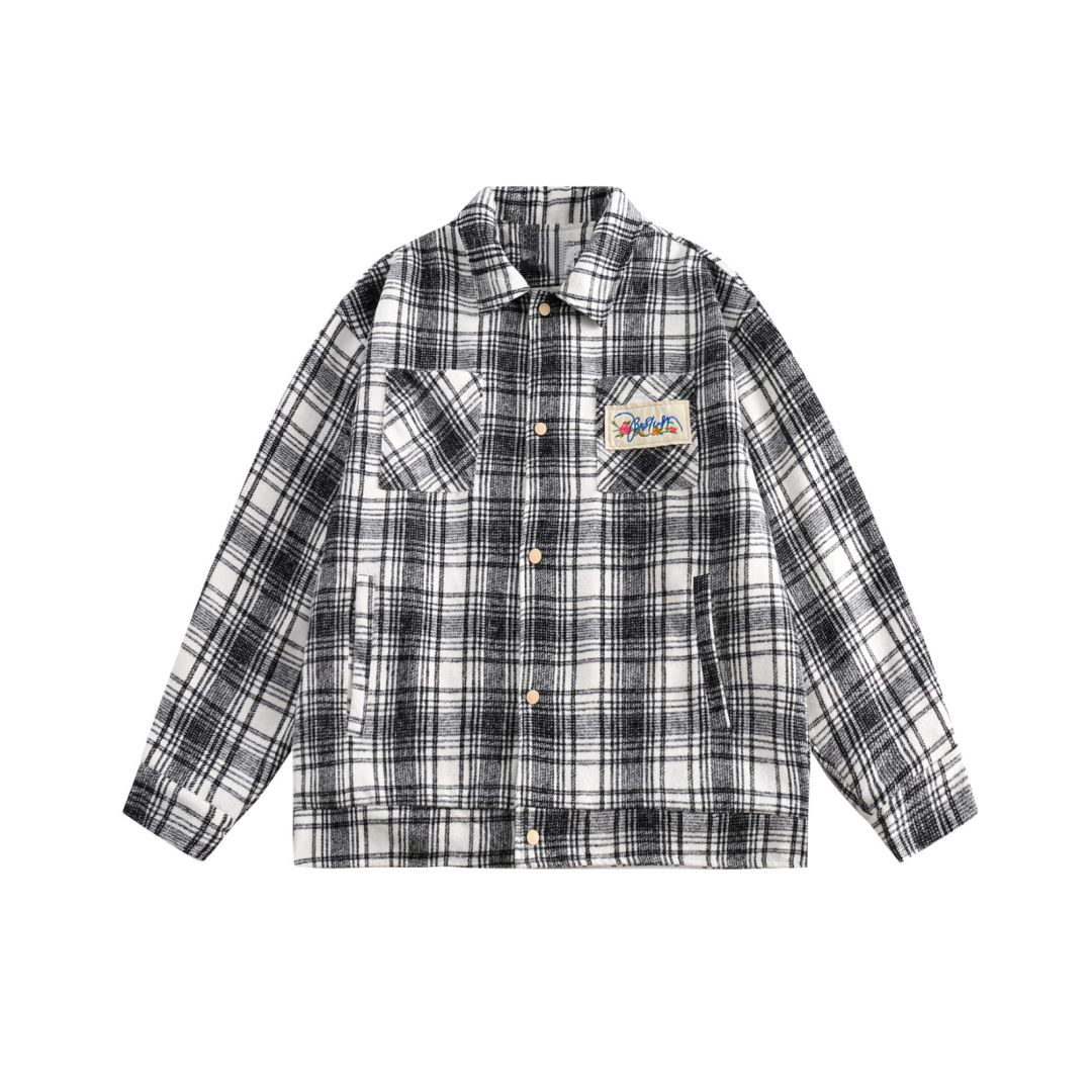 Color-Blocked Plaid Long Sleeve Shirt - Unisex High Street Trendy Jacket for Autumn - 90s American Style Color-Blocked Plaid Long Sleeve Shirt - Unisex High Street Trendy Jacket for Autumn - 90s American Style
