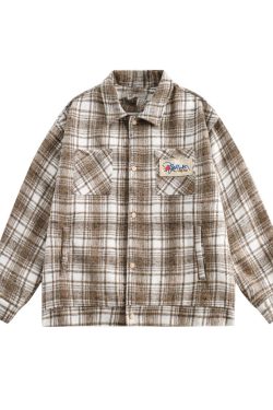 Color-Blocked Plaid Long Sleeve Shirt - Unisex High Street Trendy Jacket for Autumn - 90s American Style