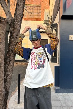 Color-Blocking Anime Graphic Unisex Loose Casual Summer T-Shirt - American Style, Short Sleeve, 90s Inspired Fashion