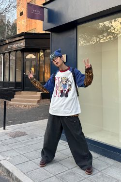 Color-Blocking Anime Graphic Unisex Loose Casual Summer T-Shirt - American Style, Short Sleeve, 90s Inspired Fashion