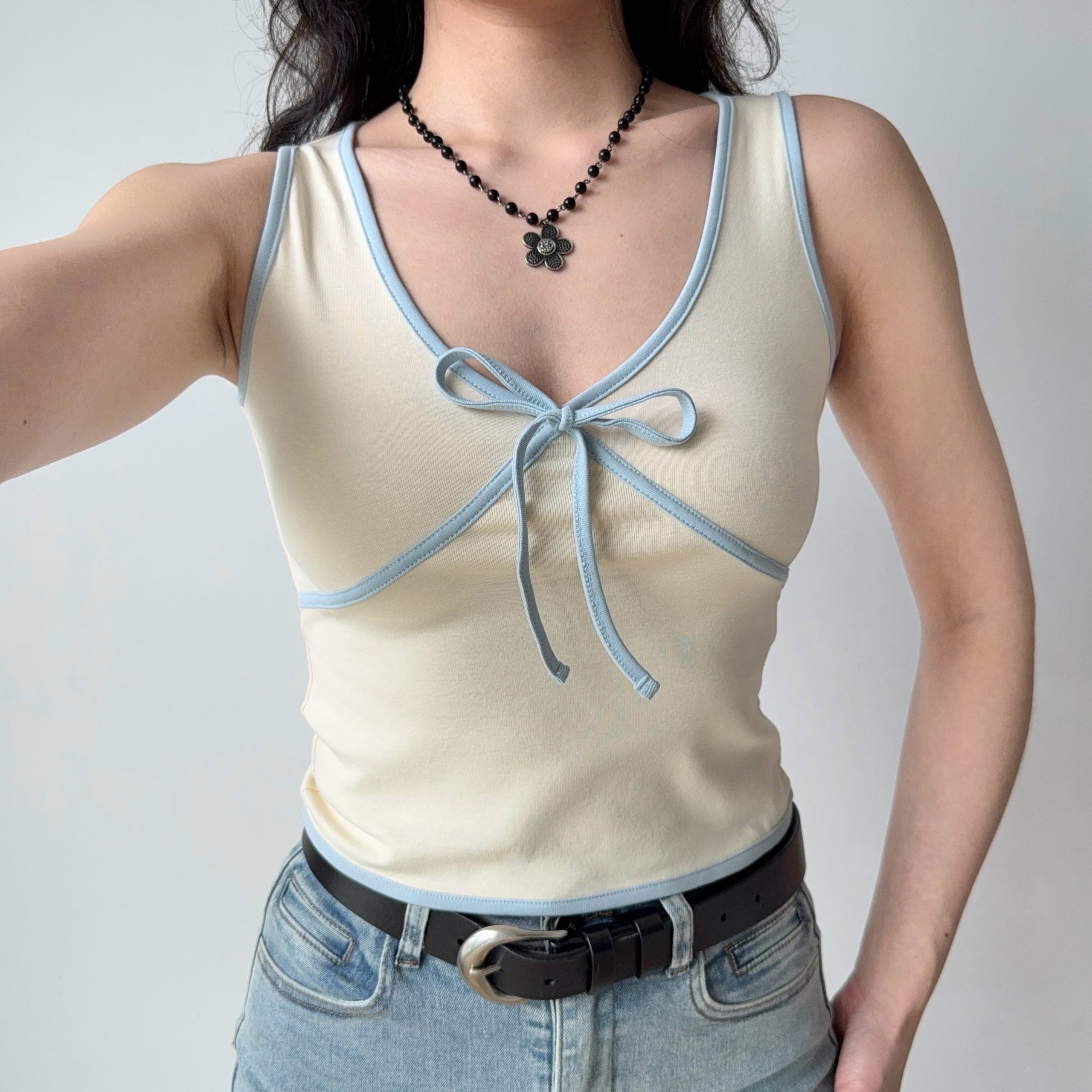 Color-Blocking Bow Sleeveless Vest - Women's Sexy Summer Top, DIY European & American Style Outerwear Color-Blocking Bow Sleeveless Vest - Women's Sexy Summer Top, DIY European & American Style Outerwear