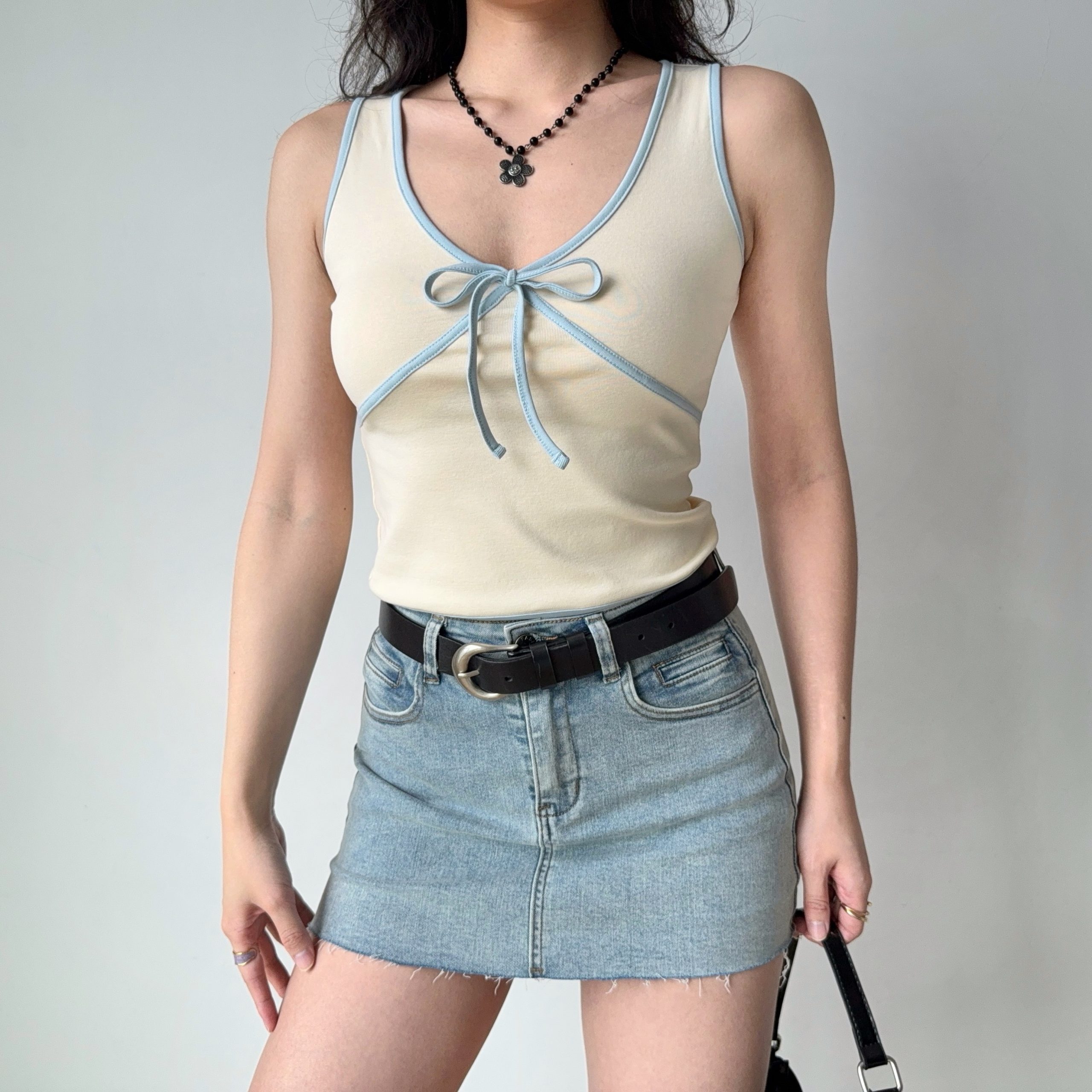 Color-Blocking Bow Sleeveless Vest - Women's Sexy Summer Top, DIY European & American Style Outerwear Color-Blocking Bow Sleeveless Vest - Women's Sexy Summer Top, DIY European & American Style Outerwear