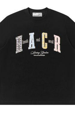 Color-Blocking Floral Patchwork Embroidered Round Neck Loose Short-Sleeve T-Shirt for Kids and Adults - Playful 90s Style