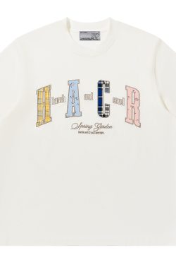 Color-Blocking Floral Patchwork Embroidered Round Neck Loose Short-Sleeve T-Shirt for Kids and Adults - Playful 90s Style