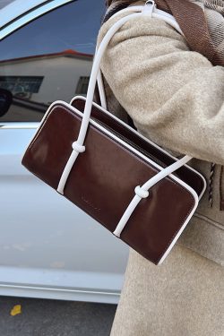 Color-Blocking Oil Wax Leather Underarm Bag for Women - Vintage Small Square Shoulder Bag for Spring/Summer 2025 Fashion