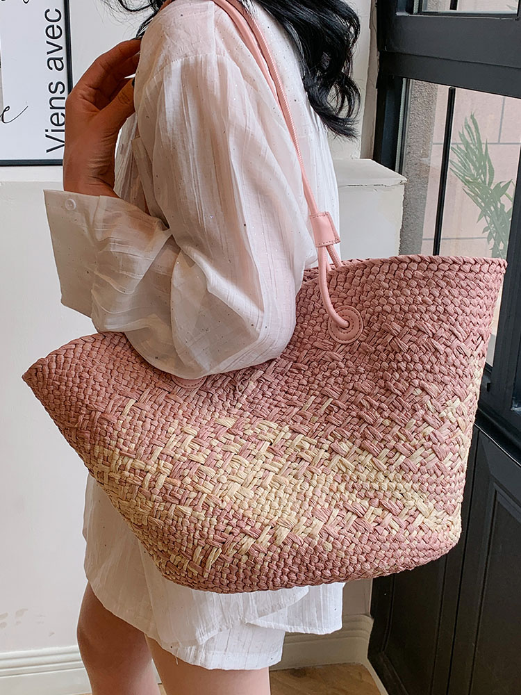 Color-Blocking Woven Straw Bag for Women - Large Capacity Shoulder Bag for Summer Seaside Vacation 2025 Fashion Color-Blocking Woven Straw Bag for Women - Large Capacity Shoulder Bag for Summer Seaside Vacation 2025 Fashion