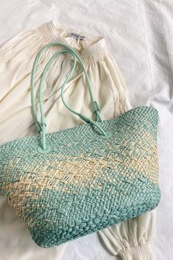 Color-Blocking Woven Straw Bag for Women - Large Capacity Shoulder Bag for Summer Seaside Vacation 2025 Fashion