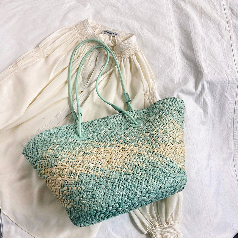 Color-Blocking Woven Straw Bag for Women - Large Capacity Shoulder Bag for Summer Seaside Vacation 2025 Fashion Color-Blocking Woven Straw Bag for Women - Large Capacity Shoulder Bag for Summer Seaside Vacation 2025 Fashion