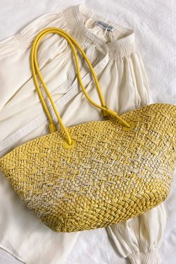 Color-Blocking Woven Straw Bag for Women - Large Capacity Shoulder Bag for Summer Seaside Vacation 2025 Fashion