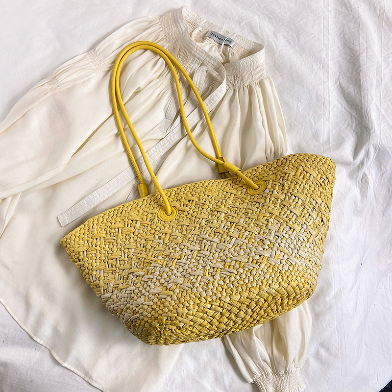 Color-Blocking Woven Straw Bag for Women - Large Capacity Shoulder Bag for Summer Seaside Vacation 2025 Fashion Color-Blocking Woven Straw Bag for Women - Large Capacity Shoulder Bag for Summer Seaside Vacation 2025 Fashion