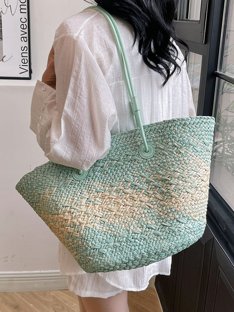 Color-Blocking Woven Straw Bag for Women - Large Capacity Shoulder Bag for Summer Seaside Vacation 2025 Fashion Color-Blocking Woven Straw Bag for Women - Large Capacity Shoulder Bag for Summer Seaside Vacation 2025 Fashion