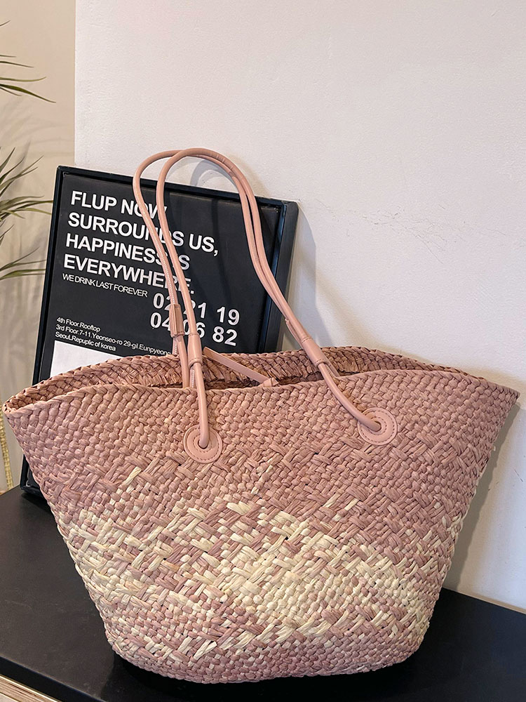 Color-Blocking Woven Straw Bag for Women - Large Capacity Shoulder Bag for Summer Seaside Vacation 2025 Fashion Color-Blocking Woven Straw Bag for Women - Large Capacity Shoulder Bag for Summer Seaside Vacation 2025 Fashion