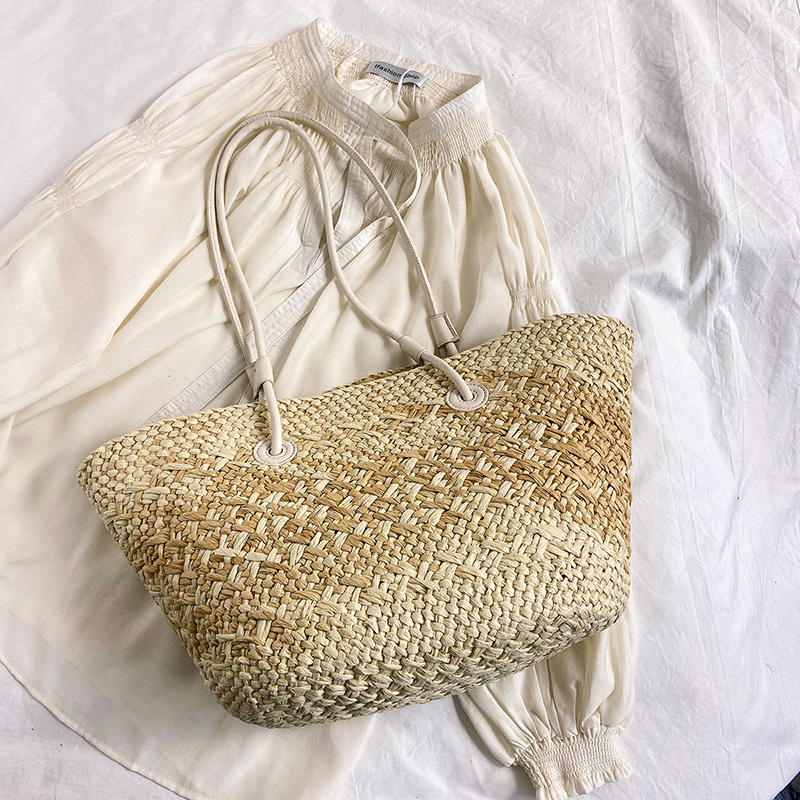 Color-Blocking Woven Straw Bag for Women - Large Capacity Shoulder Bag for Summer Seaside Vacation 2025 Fashion Color-Blocking Woven Straw Bag for Women - Large Capacity Shoulder Bag for Summer Seaside Vacation 2025 Fashion