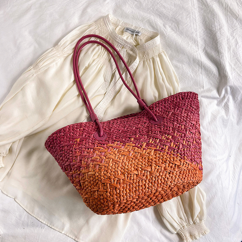 Color-Blocking Woven Straw Bag for Women - Large Capacity Shoulder Bag for Summer Seaside Vacation 2025 Fashion Color-Blocking Woven Straw Bag for Women - Large Capacity Shoulder Bag for Summer Seaside Vacation 2025 Fashion