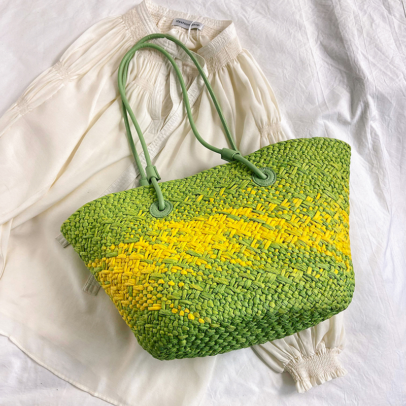 Color-Blocking Woven Straw Bag for Women - Large Capacity Shoulder Bag for Summer Seaside Vacation 2025 Fashion Color-Blocking Woven Straw Bag for Women - Large Capacity Shoulder Bag for Summer Seaside Vacation 2025 Fashion