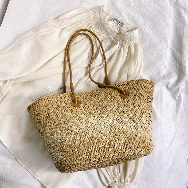 Color-Blocking Woven Straw Bag for Women - Large Capacity Shoulder Bag for Summer Seaside Vacation 2025 Fashion Color-Blocking Woven Straw Bag for Women - Large Capacity Shoulder Bag for Summer Seaside Vacation 2025 Fashion