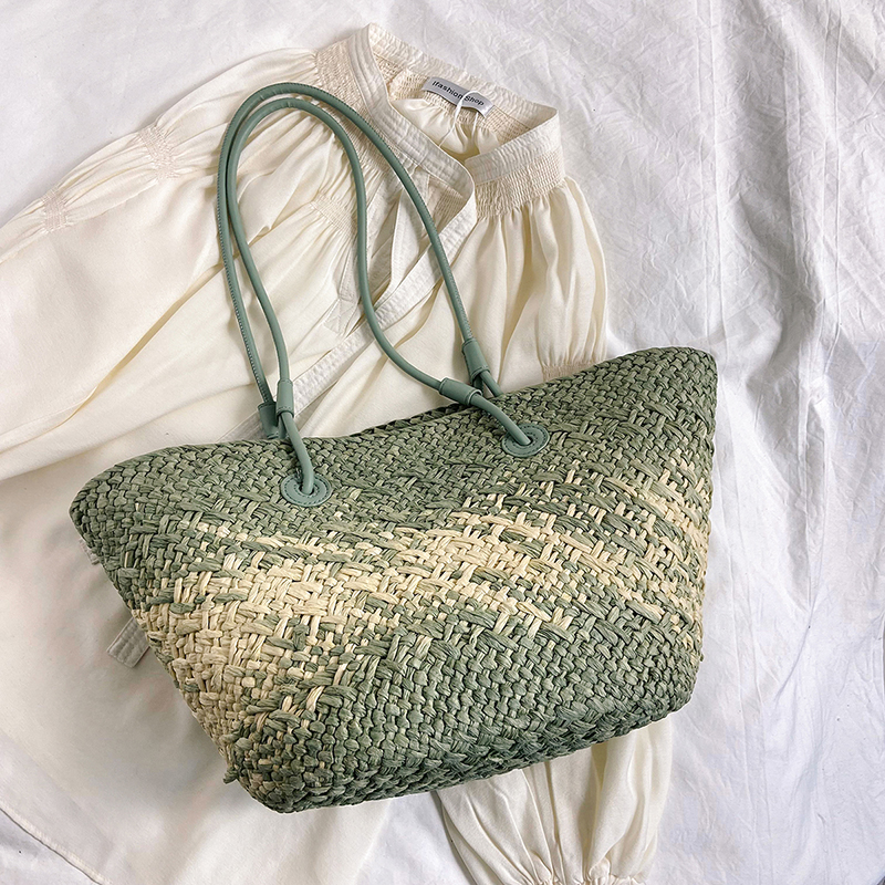 Color-Blocking Woven Straw Bag for Women - Large Capacity Shoulder Bag for Summer Seaside Vacation 2025 Fashion Color-Blocking Woven Straw Bag for Women - Large Capacity Shoulder Bag for Summer Seaside Vacation 2025 Fashion