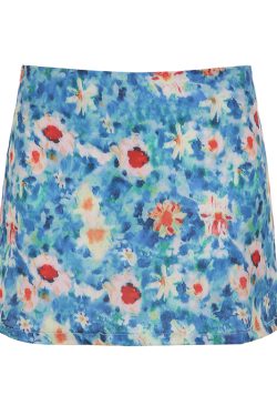 Colorful Floral Half-Skirt Set for Women - Dopamine-Inspired Floral Strap Vest and Short Skirt - Y2K Style Fashion