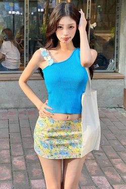Colorful Floral Half-Skirt Set for Women - Dopamine-Inspired Floral Strap Vest and Short Skirt - Y2K Style Fashion