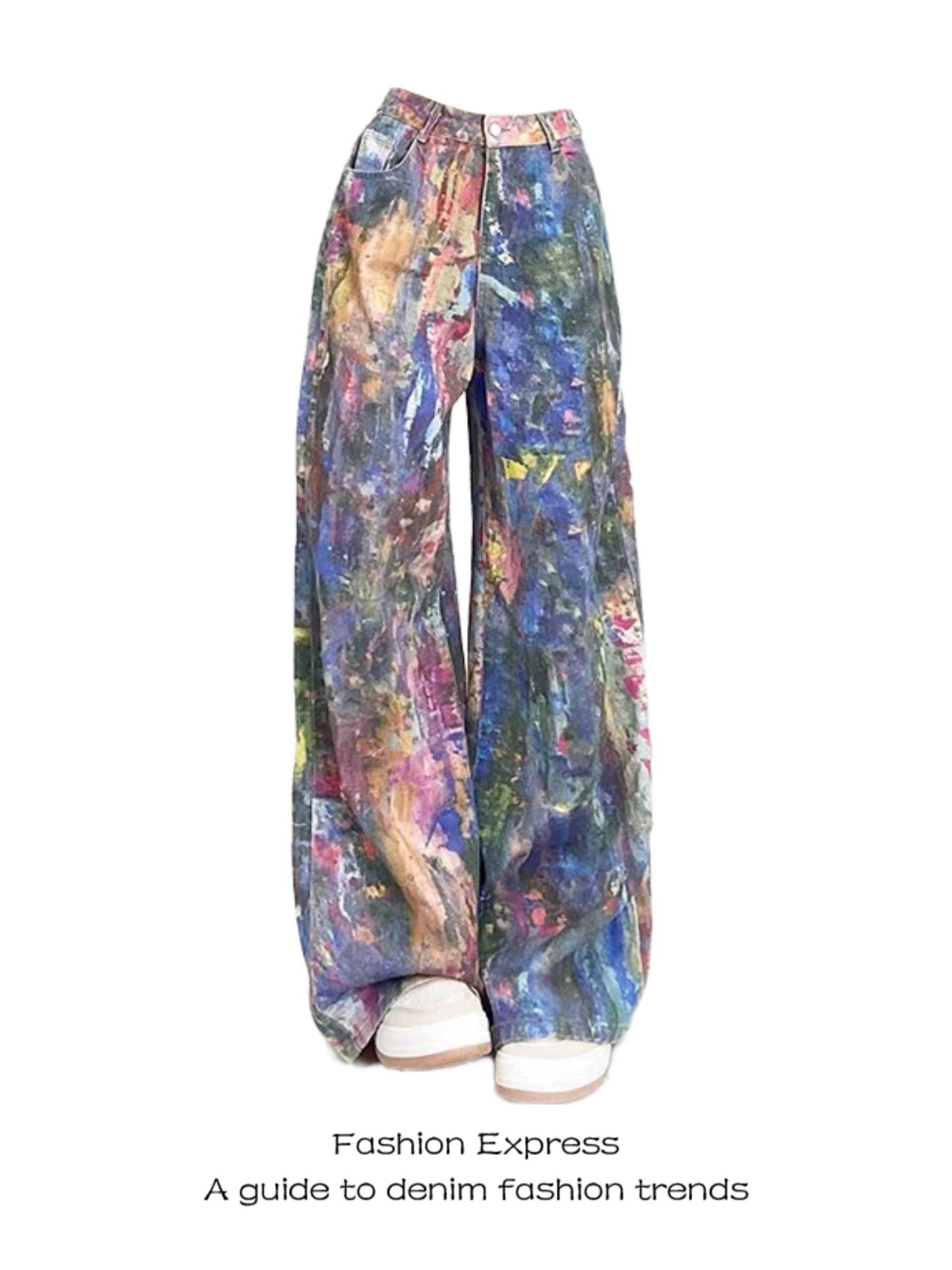 Colorful Graffiti Splatter High-Waisted Wide-Leg Jeans for Women - American Retro Style Casual Pants for Spring and Autumn 2025 Colorful Graffiti Splatter High-Waisted Wide-Leg Jeans for Women - American Retro Style Casual Pants for Spring and Autumn 2025