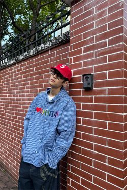 Colorful Letter Plaid Hoodie Shirt - Custom Made American Vintage Unisex Loose Casual Spring Jacket for 90s Y2K Style