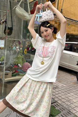 Colorful Patchwork Floral Polka Dot Plaid Couple Loose T-Shirt - Summer Short Sleeve Top for Casual Y2K Style Fashion