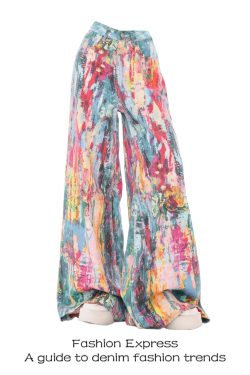 Colorful Women's Denim Wide-Leg Pants with Splash Ink Oil Painting Print, Slim Fit Trendy Style for Spring 2025