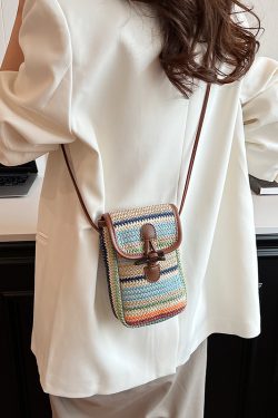 Colorful Woven Mini Crossbody Bag for Women - Lightweight Summer Phone Bag, 2025 Fashion Essential
