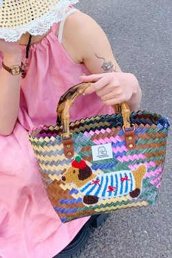 Colorful Woven Shoulder Bag for Women - Large Capacity High-End Beach Tote, 2025 Fashion Handheld Vacation Bag
