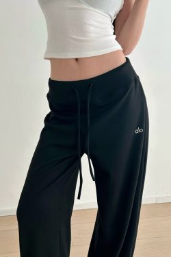 Comfortable Wide-Leg Floor-Length Pants for Women - Soft Casual Slimming Low-Waist Sports Style, Ideal for 90s and Y2K Fashion