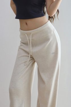 Comfortable Wide-Leg Floor-Length Pants for Women - Soft Casual Slimming Low-Waist Sports Style, Ideal for 90s and Y2K Fashion