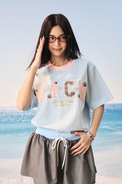 Cool Feeling Color-Block Patch Embroidery Sorona Short-Sleeve T-Shirt for Kids - Fun Summer Style