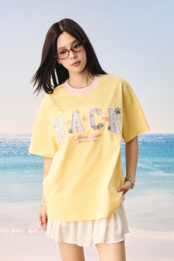 Cool Feeling Color-Block Patch Embroidery Sorona Short-Sleeve T-Shirt for Kids - Fun Summer Style