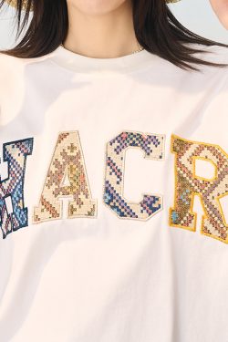 Cool Feeling Ethnic Style Patch Embroidery Loose Sorona Short Sleeve T-shirt for Summer, Y2K Fashion, Casual Wear