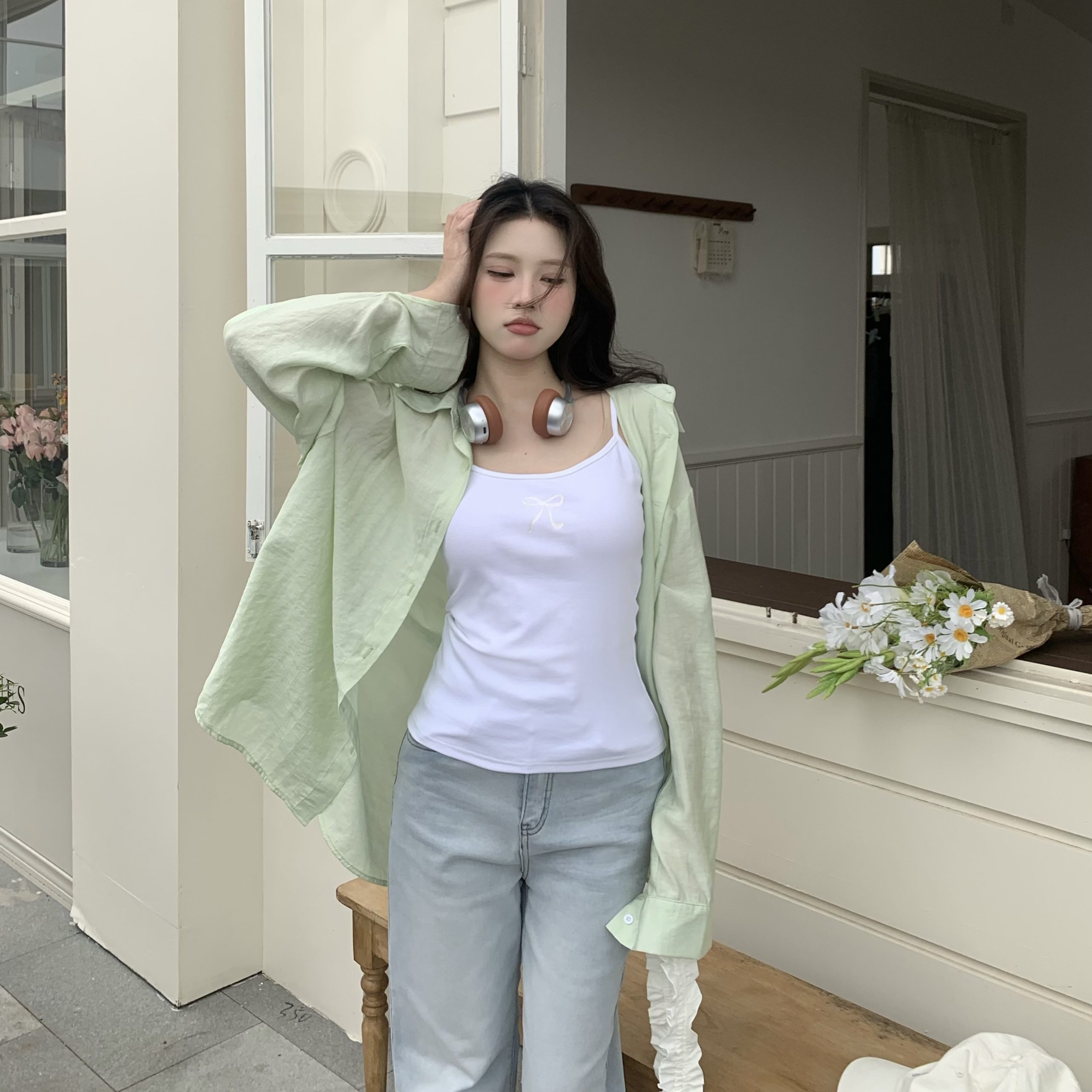 Cool Feeling Green Sunscreen Long Sleeve Shirt for Women - Loose Summer Cardigan Top, Perfect for 90s and Y2K Style Cool Feeling Green Sunscreen Long Sleeve Shirt for Women - Loose Summer Cardigan Top, Perfect for 90s and Y2K Style