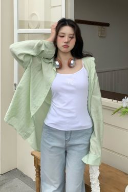 Cool Feeling Green Sunscreen Long Sleeve Shirt for Women - Loose Summer Cardigan Top, Perfect for 90s and Y2K Style