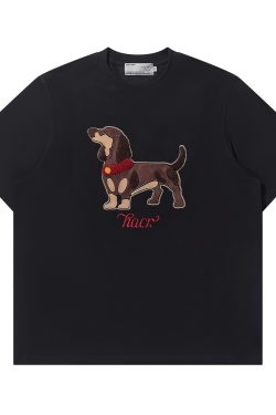 Cool Feeling Sunscreen Suede Patch Towel Embroidered Puppy Short Sleeve T-Shirt - Trendy Y2K Style for Casual Wear