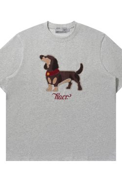 Cool Feeling Sunscreen Suede Patch Towel Embroidered Puppy Short Sleeve T-Shirt - Trendy Y2K Style for Casual Wear