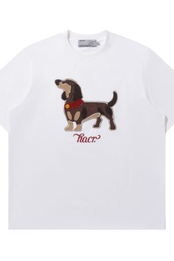 Cool Feeling Sunscreen Suede Patch Towel Embroidered Puppy Short Sleeve T-Shirt - Trendy Y2K Style for Casual Wear