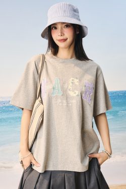 Cool Feeling Sunscreen T-Shirt for Couples, Relaxed Fit, Short Sleeve, Embroidered, Sorona Fabric, Trendy Casual Summer Style