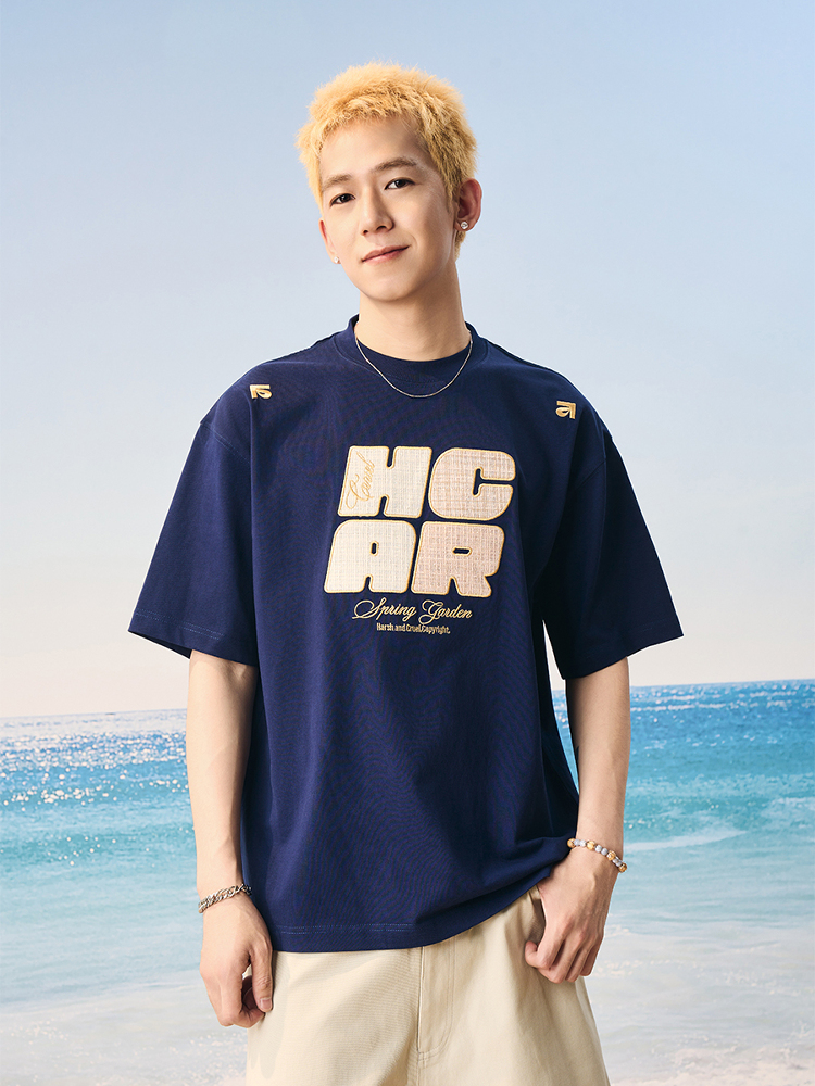 Cool Feeling Sunscreen T-Shirt with Vintage Woven Patch Embroidery, Short Sleeves, Y2K Style, Perfect for Summer Casual Wear Cool Feeling Sunscreen T-Shirt with Vintage Woven Patch Embroidery, Short Sleeves, Y2K Style, Perfect for Summer Casual Wear