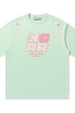 Cool Feeling Sunscreen T-Shirt with Vintage Woven Patch Embroidery, Short Sleeves, Y2K Style, Perfect for Summer Casual Wear