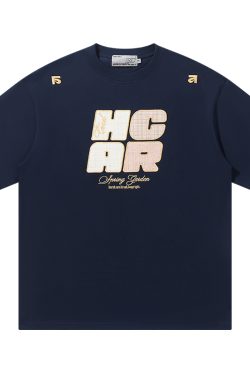 Cool Feeling Sunscreen T-Shirt with Vintage Woven Patch Embroidery, Short Sleeves, Y2K Style, Perfect for Summer Casual Wear