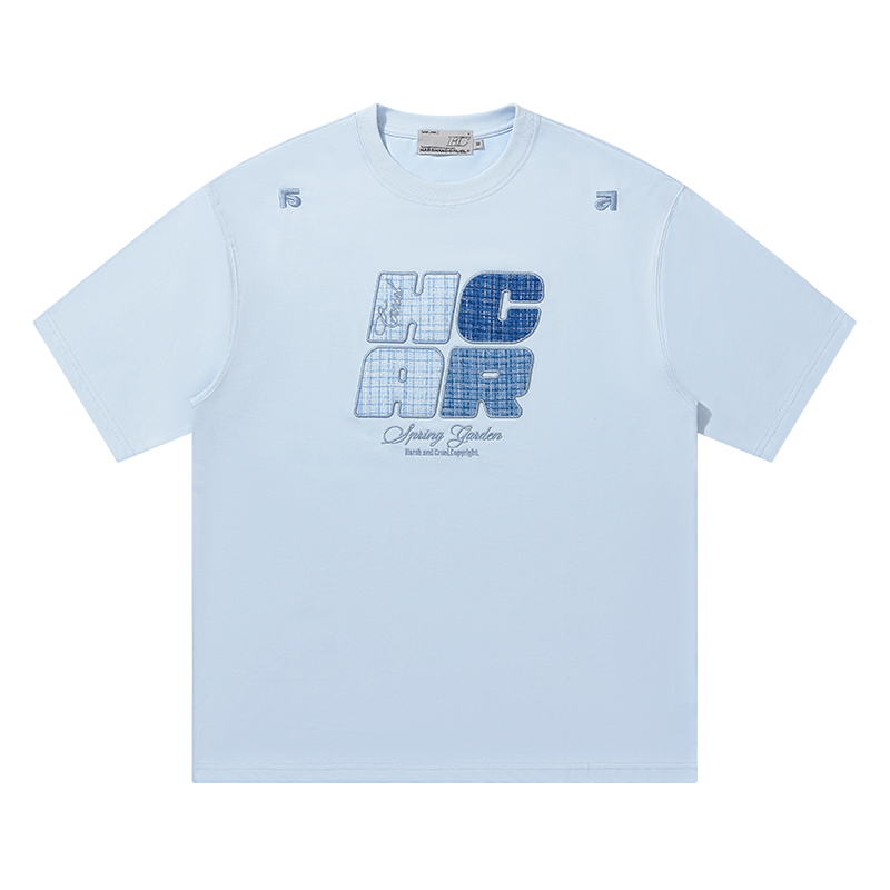 Cool Feeling Sunscreen T-Shirt with Vintage Woven Patch Embroidery, Short Sleeves, Y2K Style, Perfect for Summer Casual Wear Cool Feeling Sunscreen T-Shirt with Vintage Woven Patch Embroidery, Short Sleeves, Y2K Style, Perfect for Summer Casual Wear