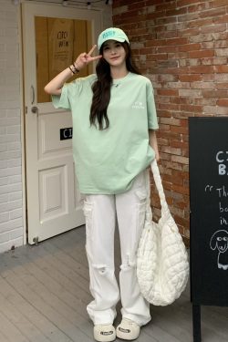 Cool Pocket Short Sleeve T-Shirt for Women - 2025 Summer Quick-Dry Sun Protection Top, Casual Couple Style, Perfect for Y2K Fashion