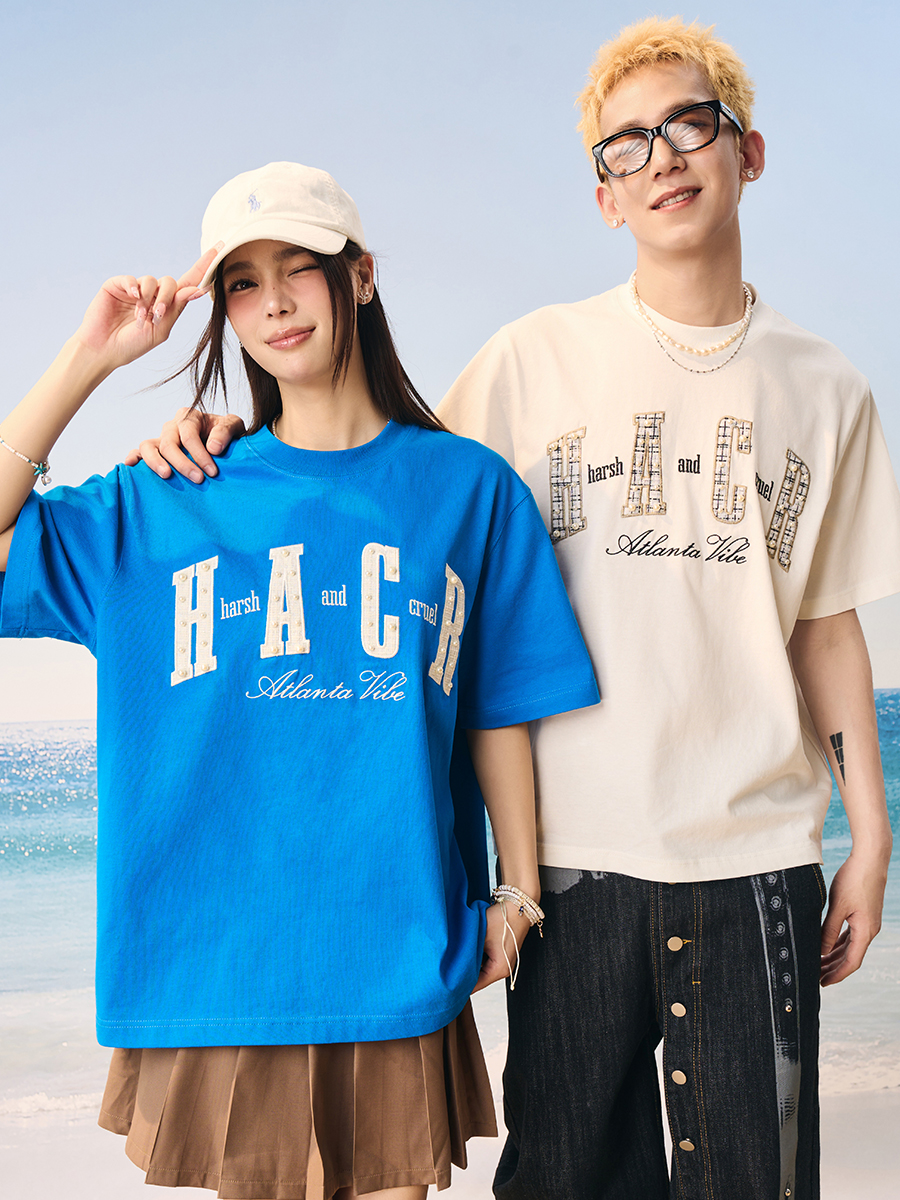 Cool Sensation Sunscreen Patch Embroidery Pearl Round Neck Sorona T-shirt - Trendy Y2K Style for Summer Wear Cool Sensation Sunscreen Patch Embroidery Pearl Round Neck Sorona T-shirt - Trendy Y2K Style for Summer Wear