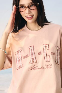 Cool Sensation Sunscreen Patch Embroidery Pearl Round Neck Sorona T-shirt - Trendy Y2K Style for Summer Wear