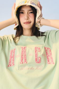 Cool Sensation Sunscreen Patch Embroidery Pearl Round Neck Sorona T-shirt - Trendy Y2K Style for Summer Wear