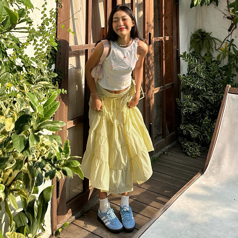 Cream Cheese Sweet Bow Multi-Layer Spliced Midi Skirt - Casual Versatile Long Skirt for Y2K and 90s Fashion Lovers Cream Cheese Sweet Bow Multi-Layer Spliced Midi Skirt - Casual Versatile Long Skirt for Y2K and 90s Fashion Lovers