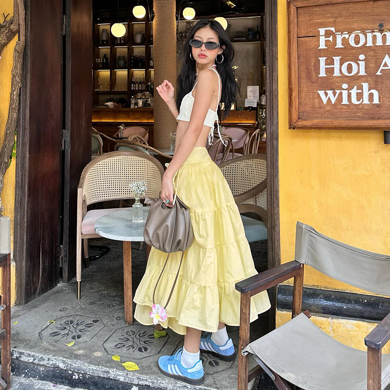 Cream Cheese Sweet Bow Multi-Layer Spliced Midi Skirt - Casual Versatile Long Skirt for Y2K and 90s Fashion Lovers Cream Cheese Sweet Bow Multi-Layer Spliced Midi Skirt - Casual Versatile Long Skirt for Y2K and 90s Fashion Lovers